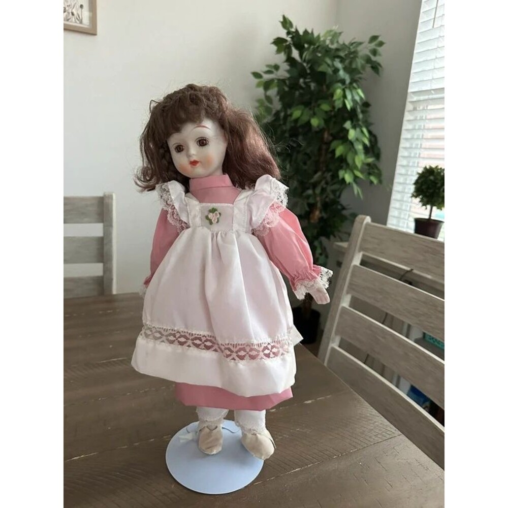 Vintage Heirloom Collection Porcelain Doll Pink Dress Creepy Halloween Decor